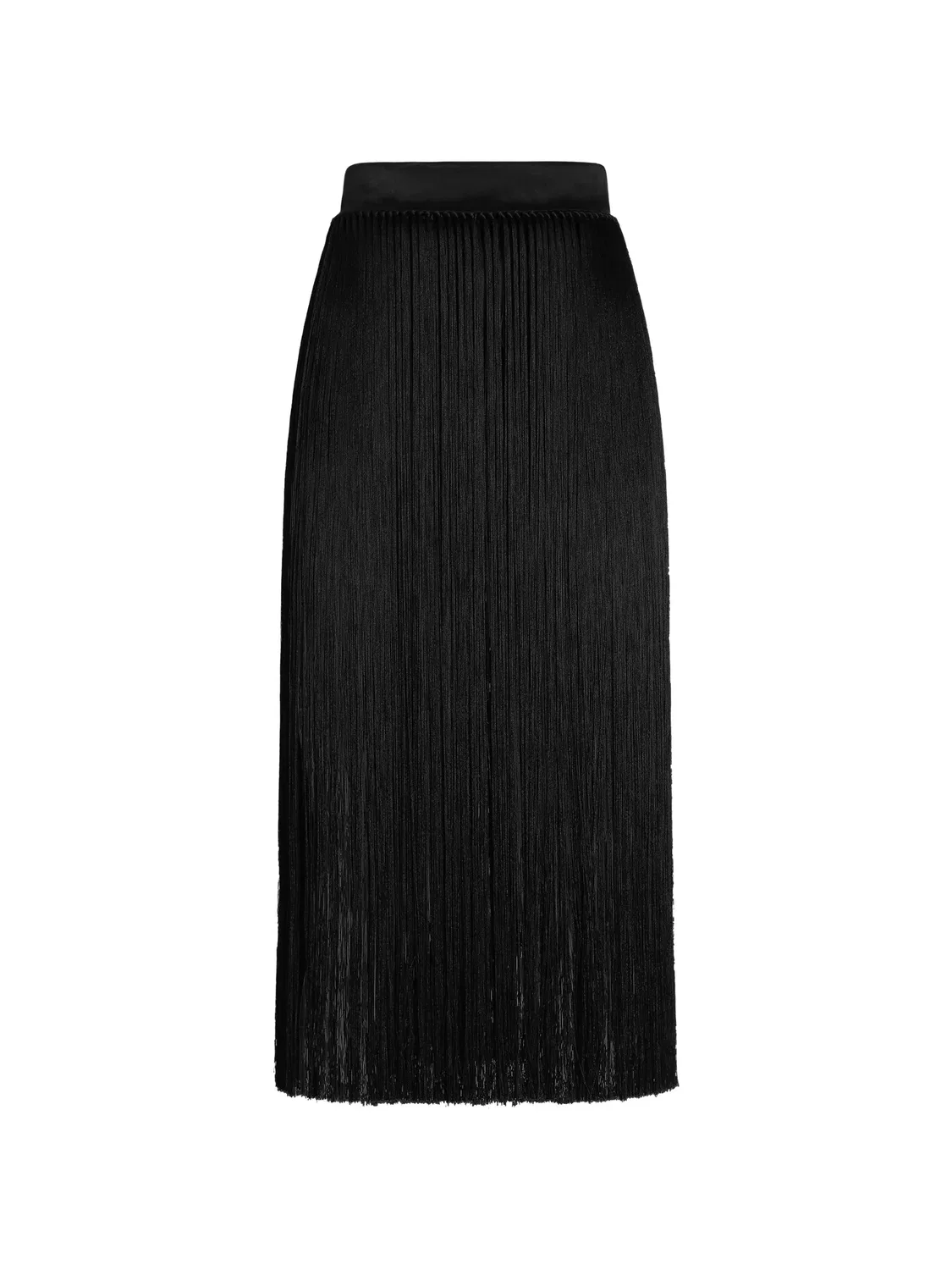 Юбка макси с бахромой из атласа Dolce & Gabbana, черный