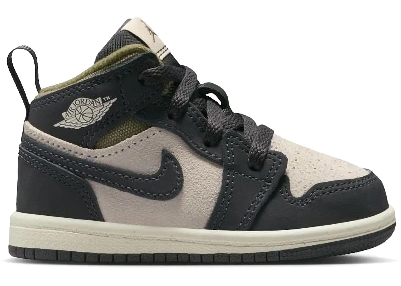Детские кроссовки Lifestyle Jordan 1 Mid SE Off Noir Medium Olive Jordan, Light Orewood Brown/Medium Olive/Sail/Off Noir