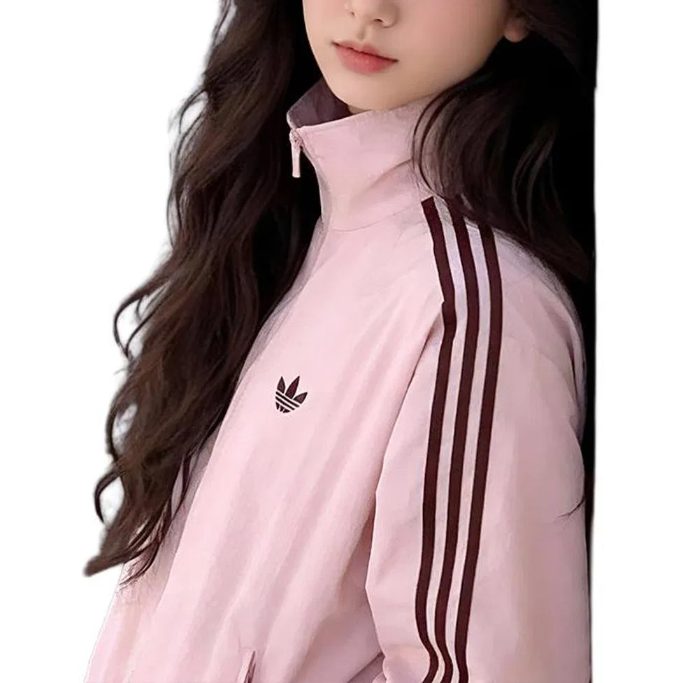 Детская куртка с воротником Adidas, Light Pink/Dark Brown/Light Gray — фото 3
