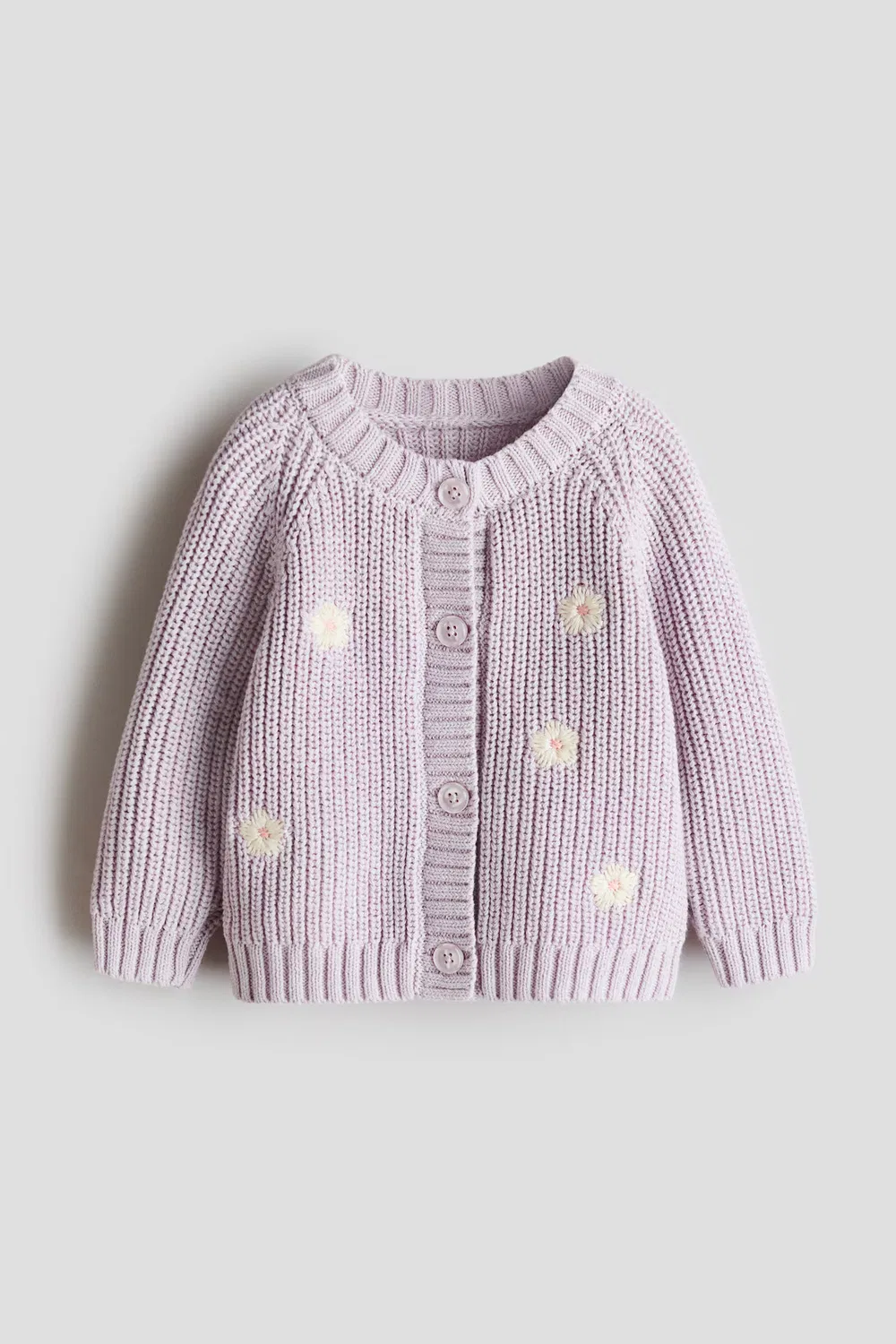 Хлопковый кардиган с вышивкой H&M, Helllila/Blumen