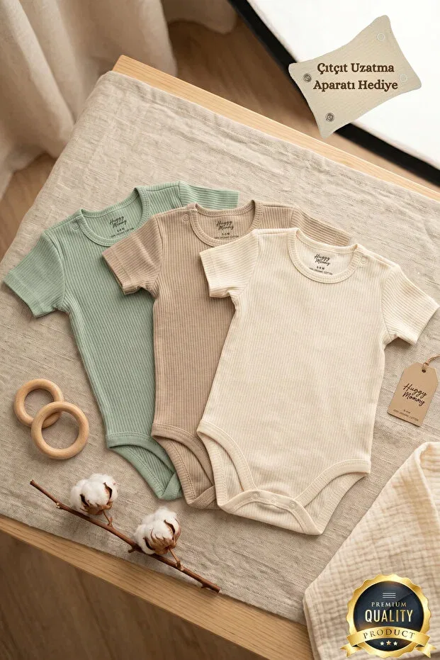 Детский комплект боди для мальчиков с коротким рукавом Premium ribbed fabric 100% organic cotton 3-piece baby boy short sleeve bodysuit set with snap fasteners Huggy Mommy, Colored
