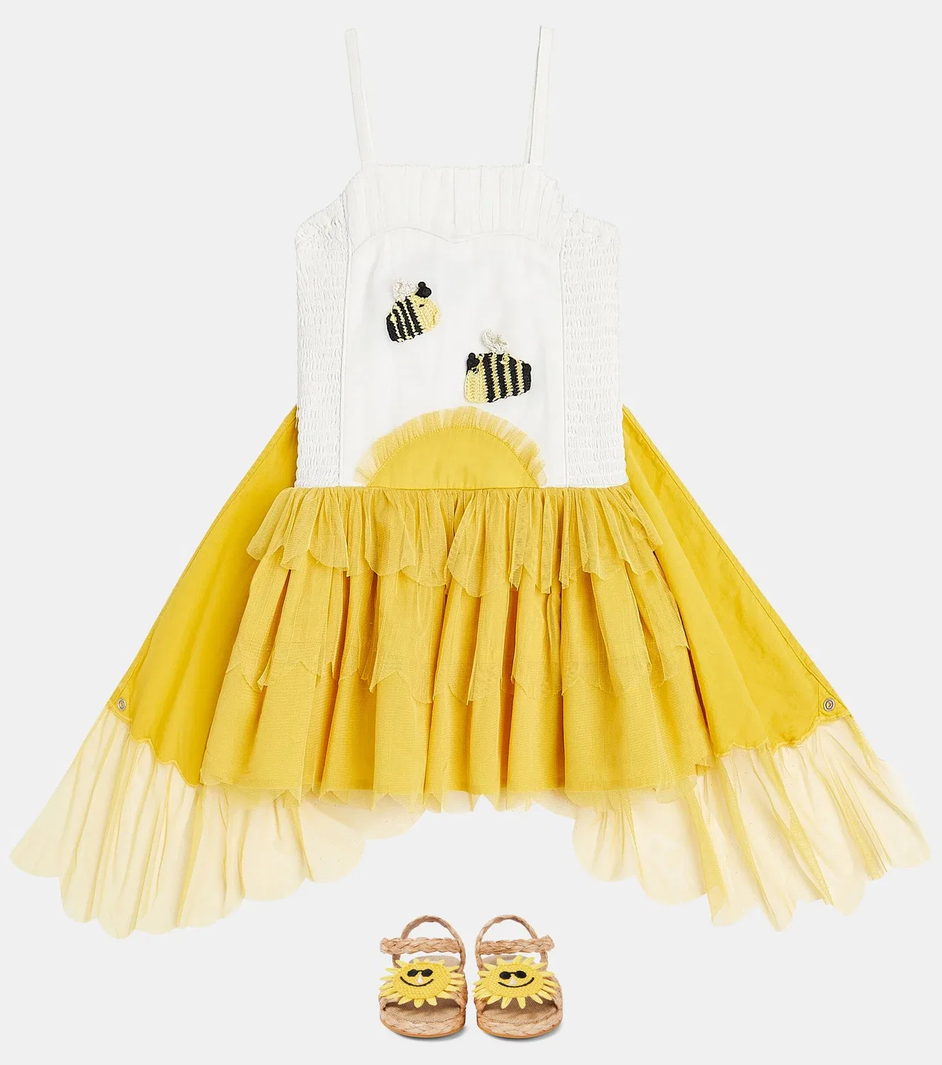 Платье из тюля с вышивкой Stella Mccartney Kids, желтый — фото 2