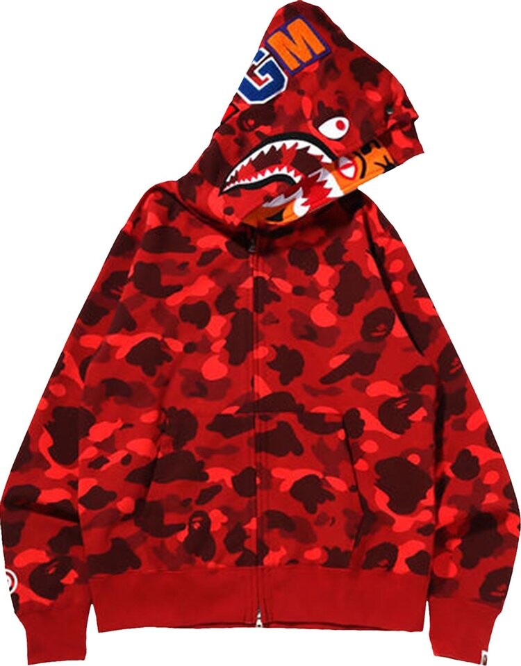 

Худи BAPE Color Camo Tiger Shark Wide Full Zip Double Hoodie 'Red', красный
