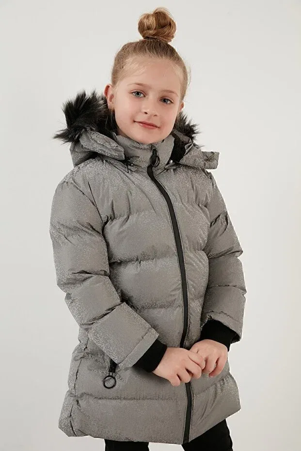 Детское зимнее пальто для девочек с капюшоном Lela, Silver — фото 2