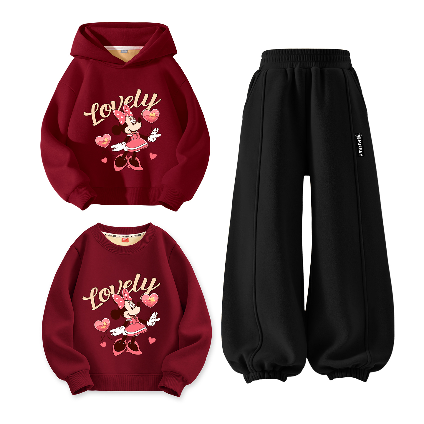 Детский костюм Tang с круглым вырезом и толстым воротником Disney, [thickened and fleece-lined]dini star бордовый+didi joy k черный+dini star бордовый — фото 3