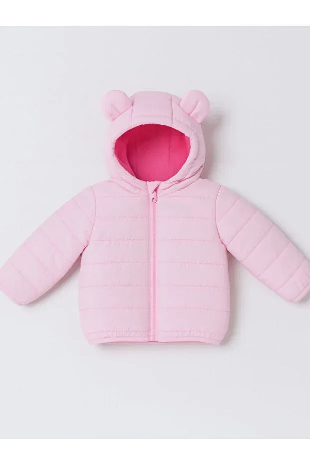 Детский зимнее пуховик для девочек с капюшоном Mini Fluff Girl's Puffer Coat Midu & Fun, Pink — фото 2