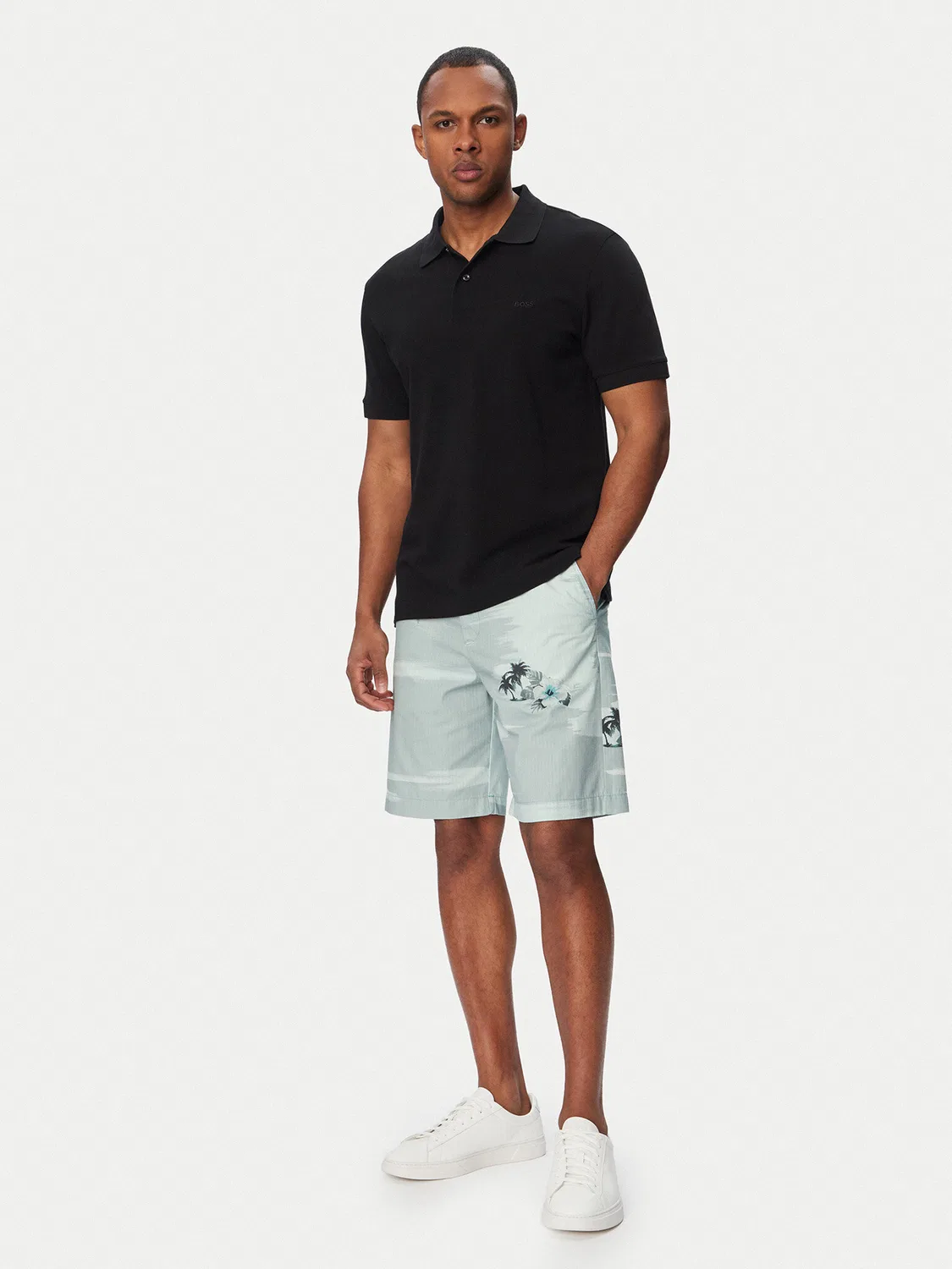 Мужские тканевые шорты прямого кроя Chino Boss, бирюзовый — фото 2