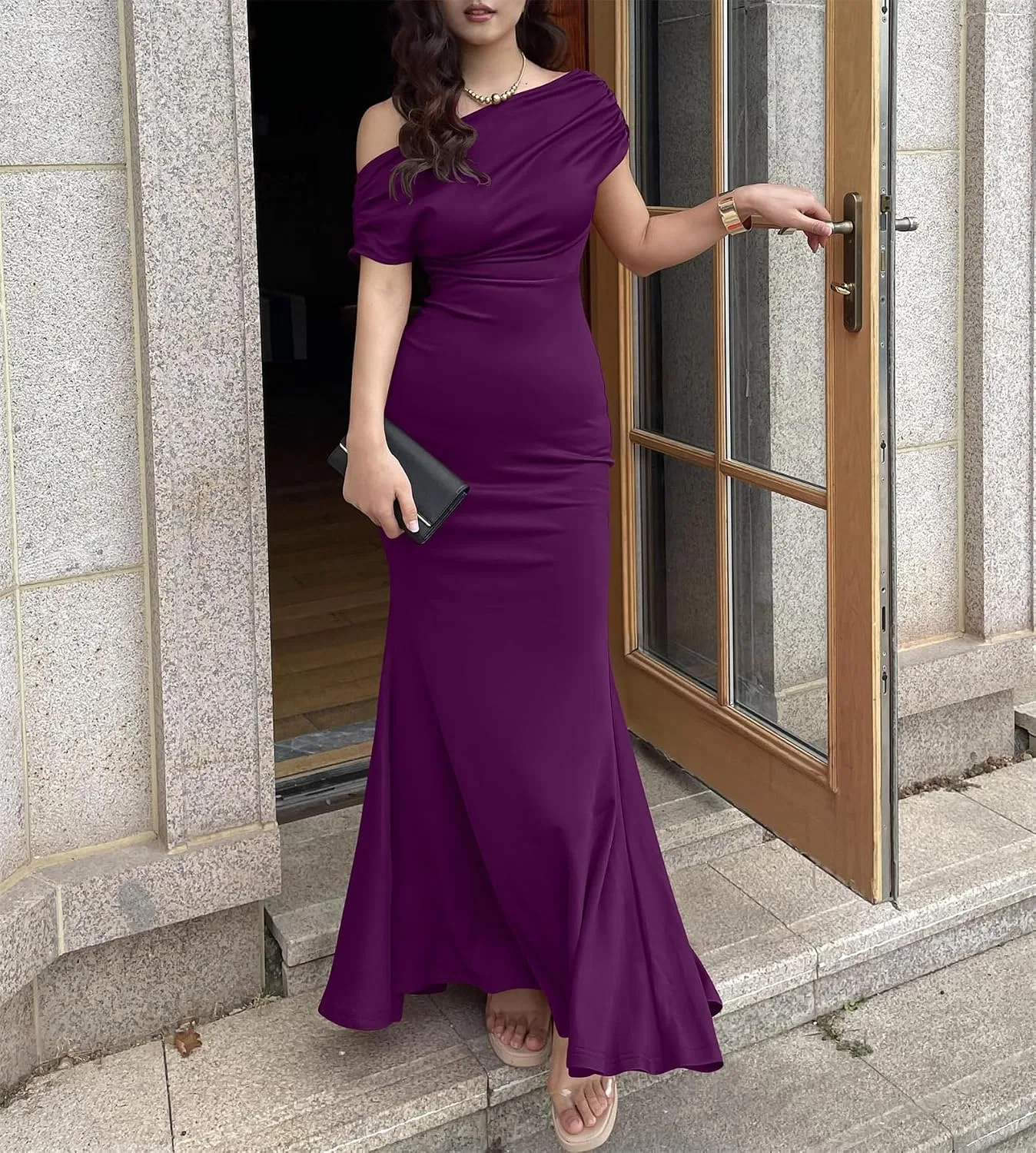 Женское вечернее платье без рукавов Off Shoulder Bodycon, фиолетовый — фото 3