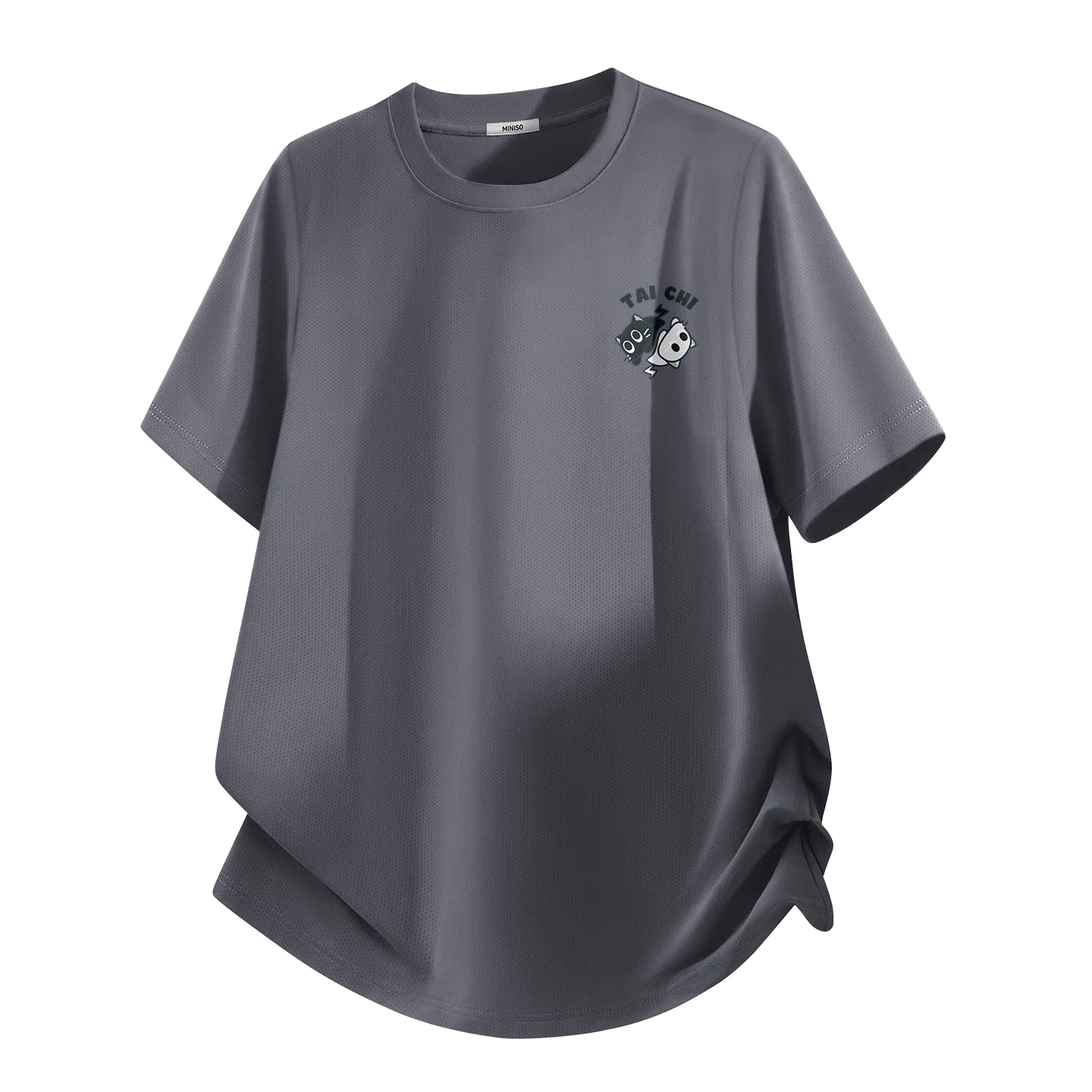 Детская футболка с принтом Ice Silk Quick Dry Dark Gray (Tai Chi Cat Chest Logo) MINISO, Dark Gray