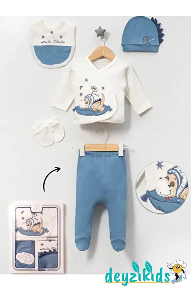 Детский комплект одежды для новорожденных с вышивкой Dino süzene Deyzikids, Blue — фото 3
