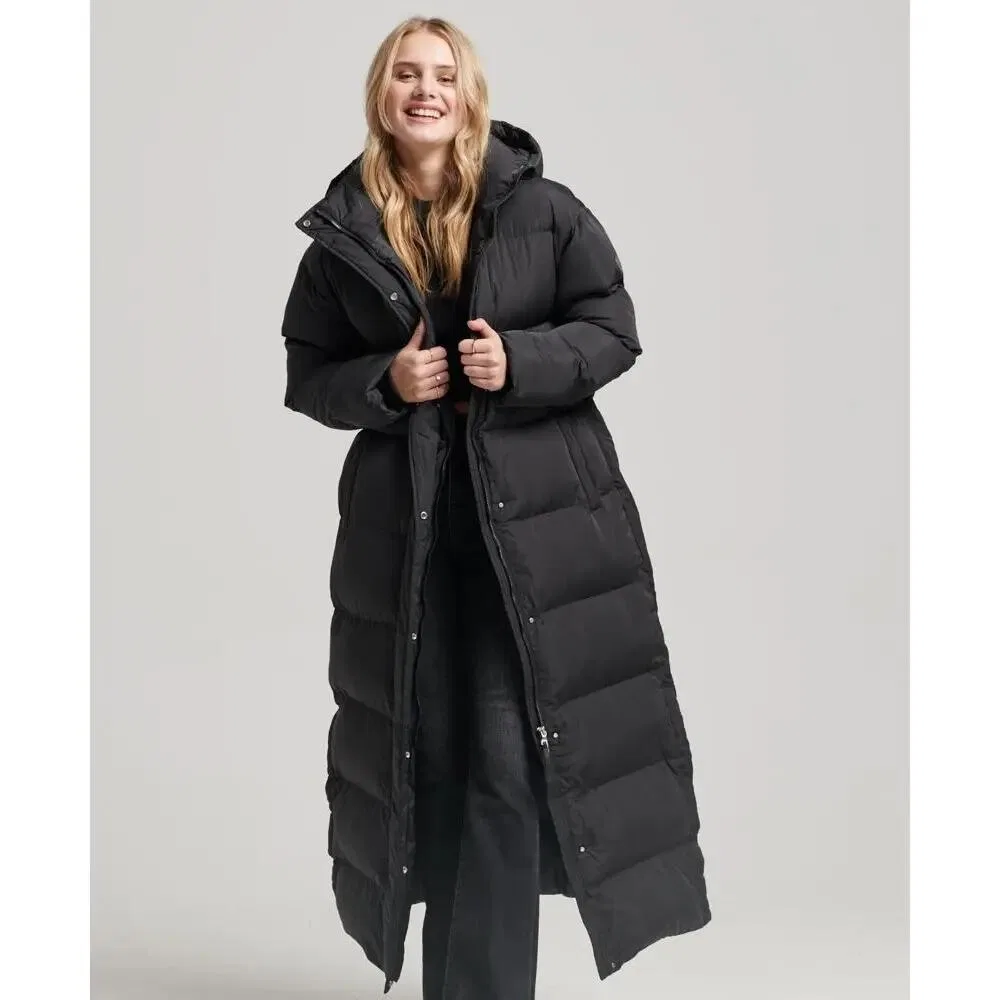 Женская длинная куртка из пуха с капюшоном Superdry, Schwarz — фото 2