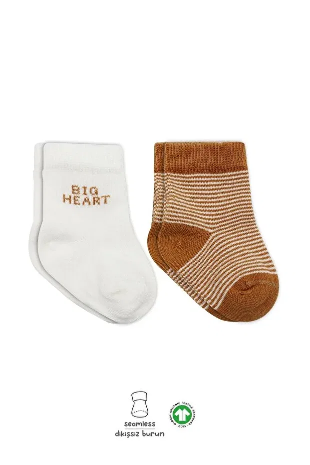 Детский комплект носков с принтом Organic 2-piece big heart seamless combed cotton socks set for baby and child Bistyle, Hardal