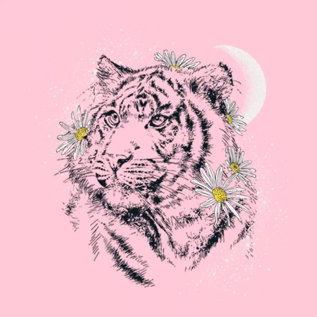 Детская футболка с принтом Tiger Floral Face LOST GODS, Light Pink — фото 2