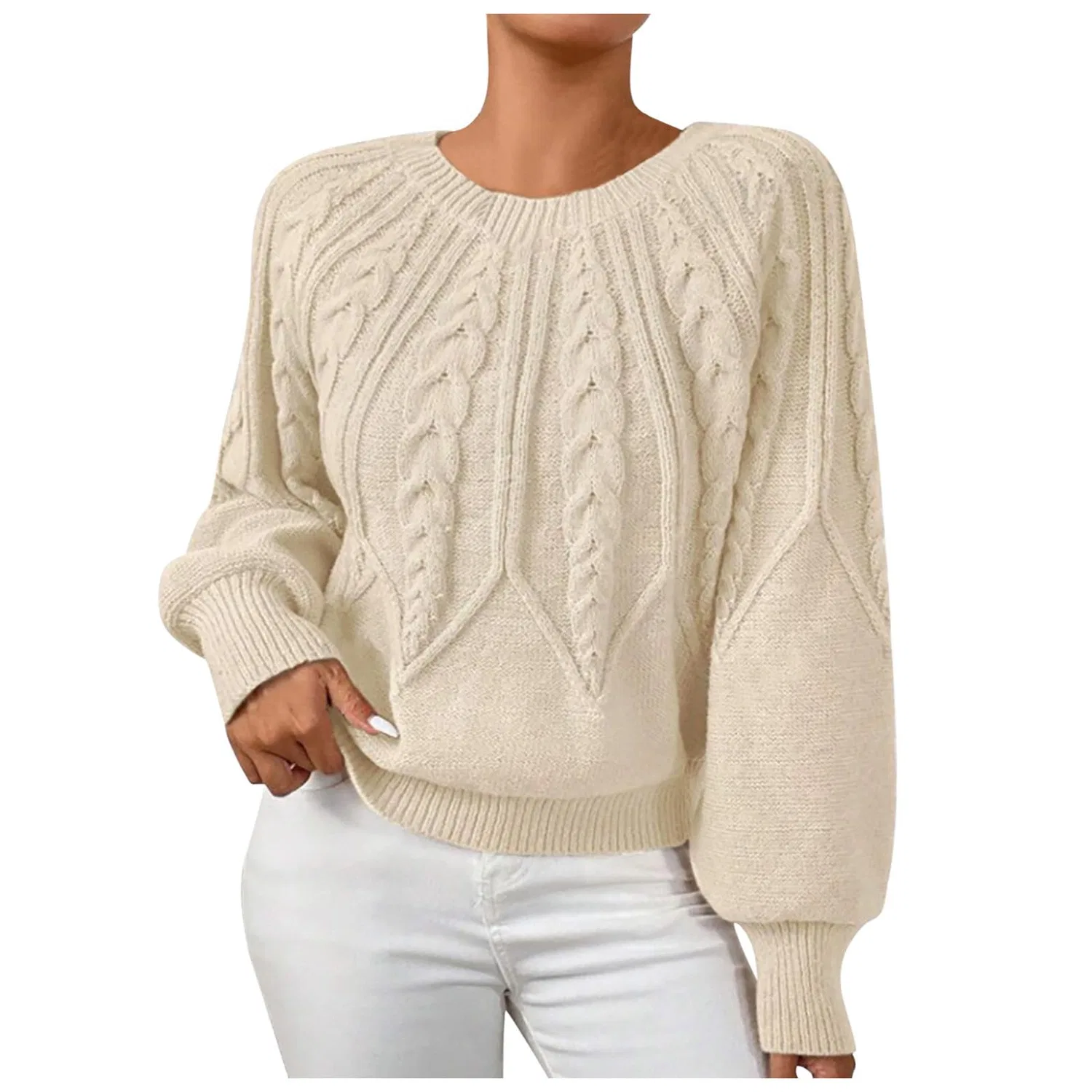 Женский однотонный свитер с круглым вырезом Mustard Yellow, Beige