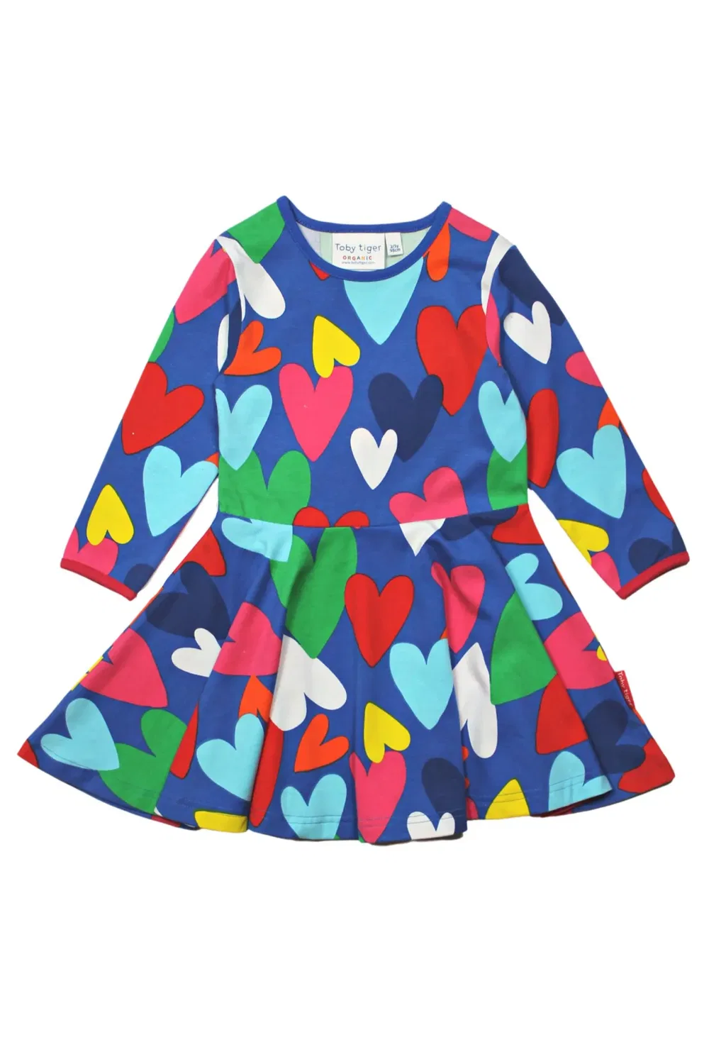 Детское платье-трапеция с длинным рукавом Heart Print Toby Tiger, Multi