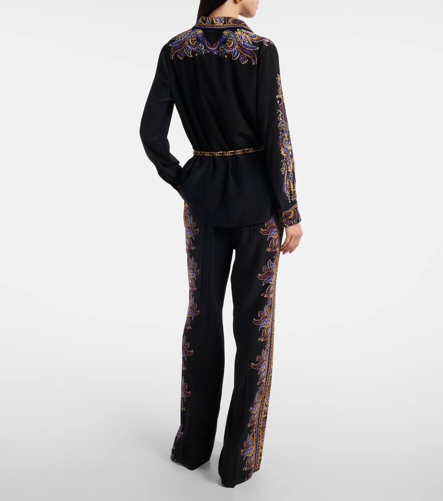 Широкие брюки-клеш из шелка с узором пейсли Etro, Black — фото 3