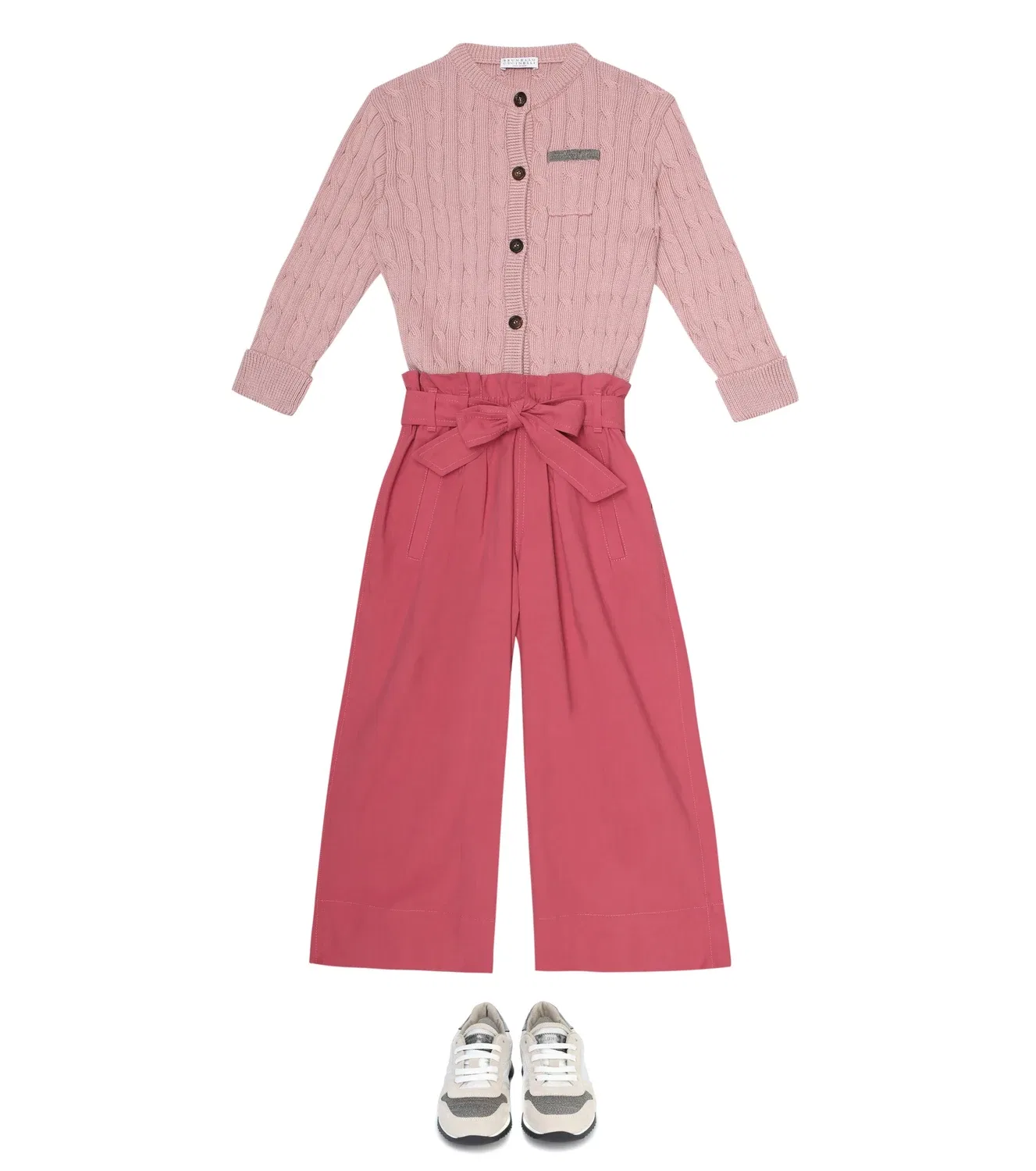 Брюки хлопковые с эластичным поясом Brunello Cucinelli Kids, розовый — фото 2