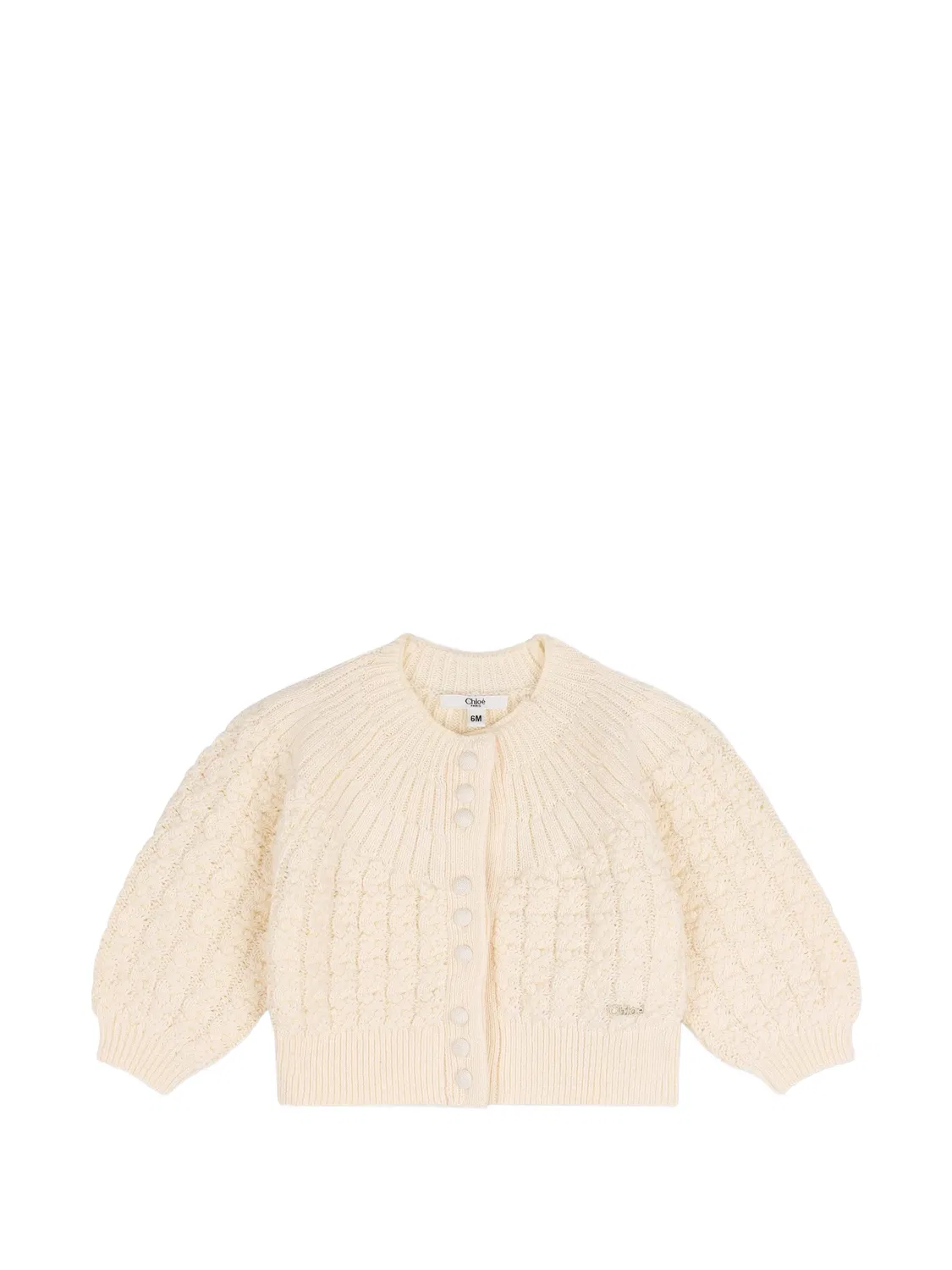Кардиган фактурной вязки на пуговицах Chloé Kids, нейтральные цвета
