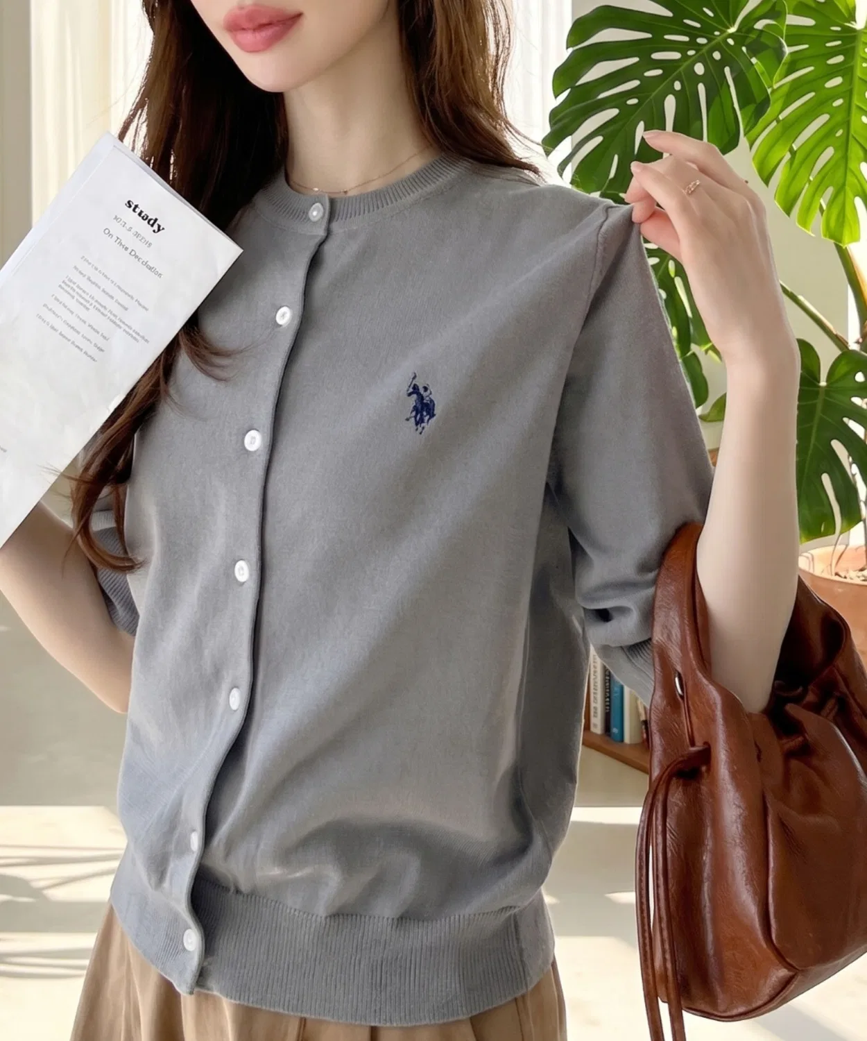 Женский кардиган с длинным рукавом с логотипом U.S. POLO ASSN., Grey