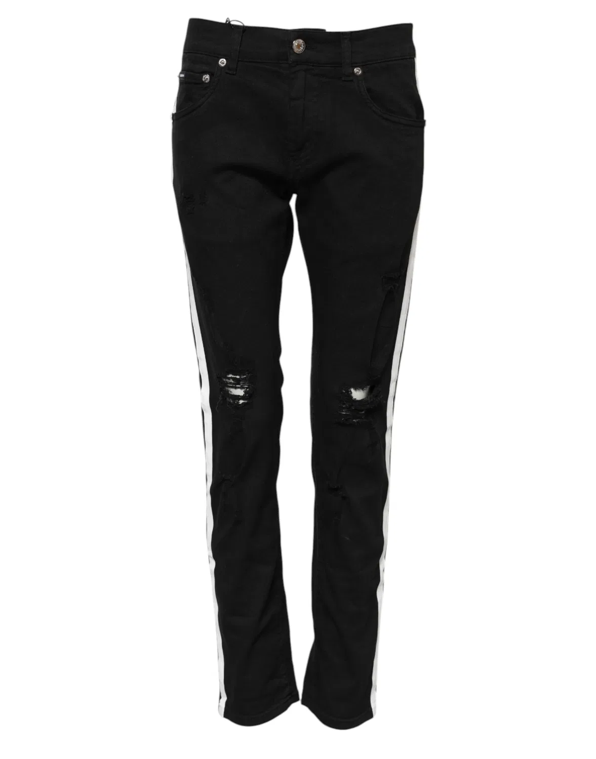 Мужские джинсы с рваным дизайном Black Tattered White Lining Skinny Denim Dolce & Gabbana, Black/White — фото 2