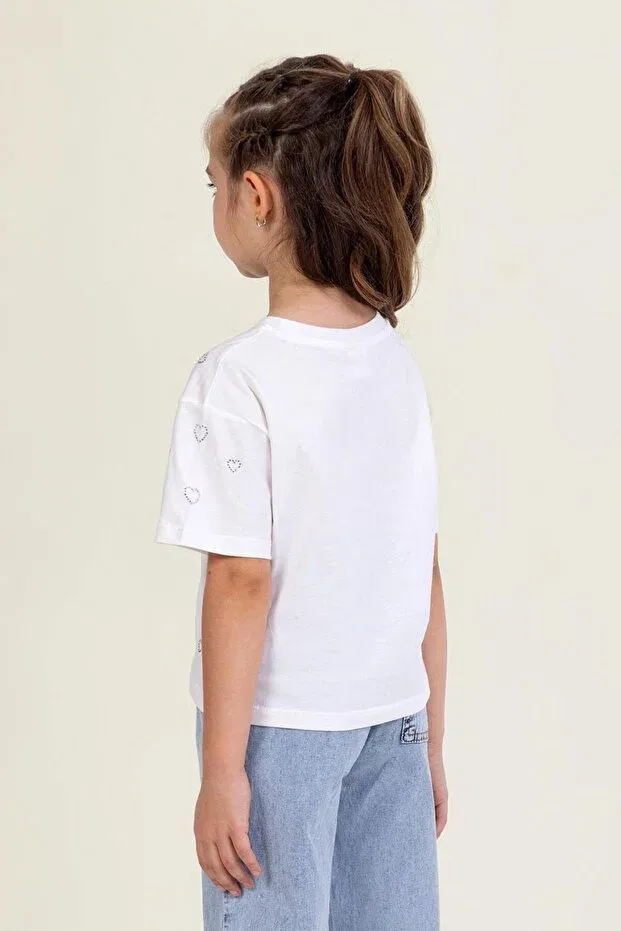 Детское платье-футболка для девочек с принтом Heart girl t-shirt Dmb Kids, Ecru — фото 2