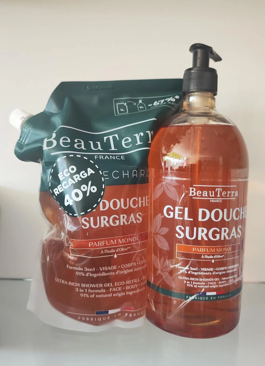 Душ-гель с моной-маслом, Beauterra, набор 1 л + 1 л EcoRefill
