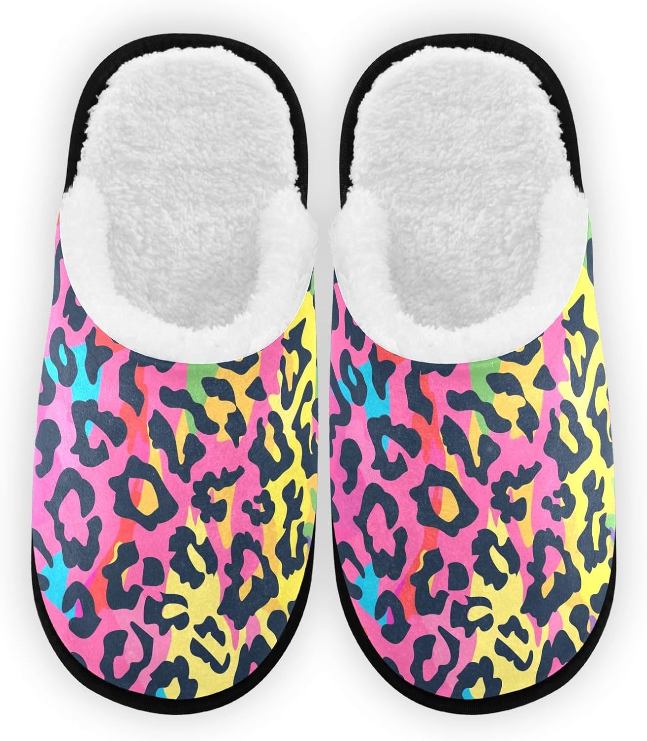 

Тапочки FENOCHE с принтом радуги, леопарда и гепарда, плюшевые, для женщин и мужчин, теплые, удобные, для путешествий, спа, с нескользящей подошвой, Multicolor