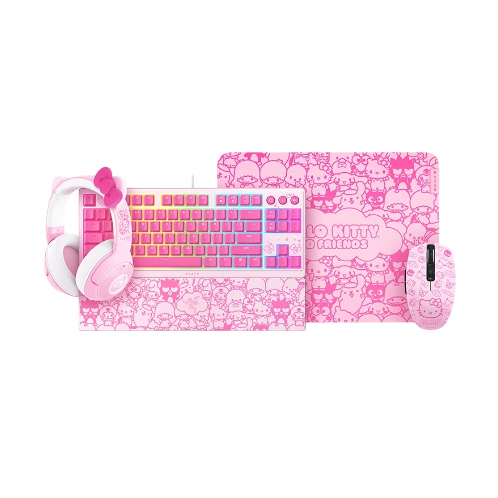 

Комплект периферии Razer Hello Kitty & Friends Edition, клавиатура + мышь + наушники + коврик, розовый