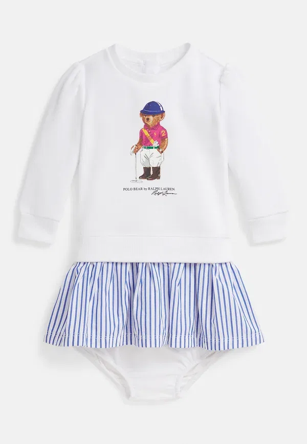 Комплект из платья и ползунков с принтом, модели Polo bear fleece dress & bloomer set, Polo Ralph Lauren, white, белый