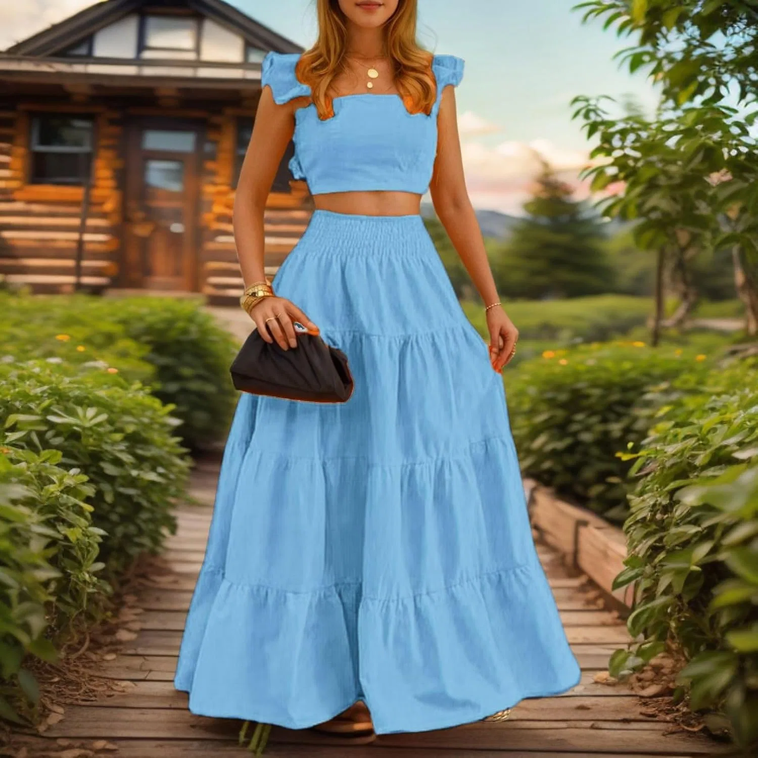 Женское летнее платье-макси с двумя полосками, Light Blue — фото 2