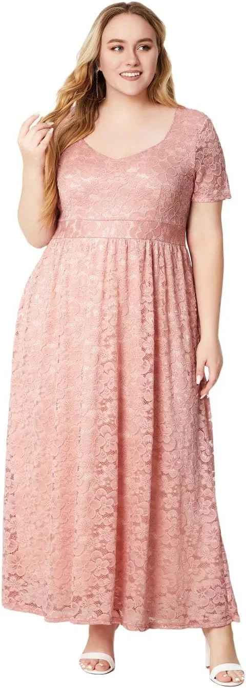 Женское вечернее платье A-силуэта с кружевом Plus Size, Pink — фото 4