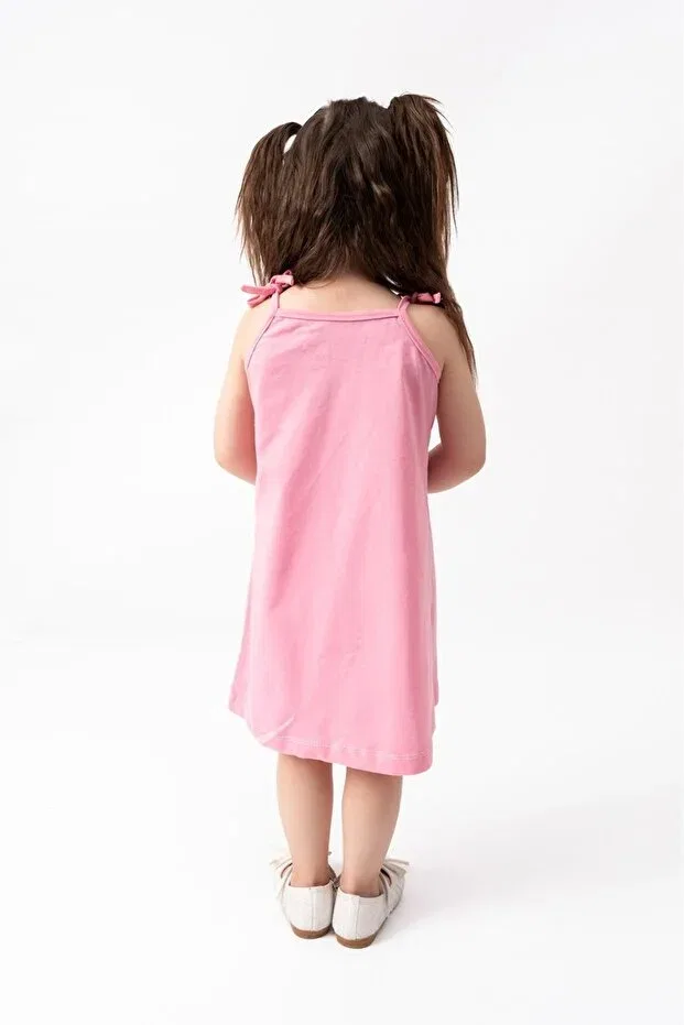 Детское платье для девочек хлопковое Yazlik girl's straight dress with rope hanger Burliva, Pink — фото 3