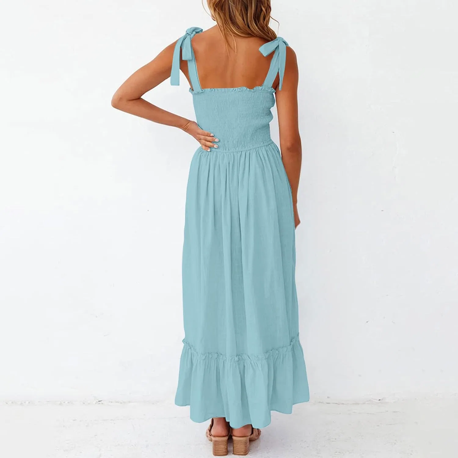 Женское летнее платье макси A-силуэта с рюшами, Light Blue — фото 4