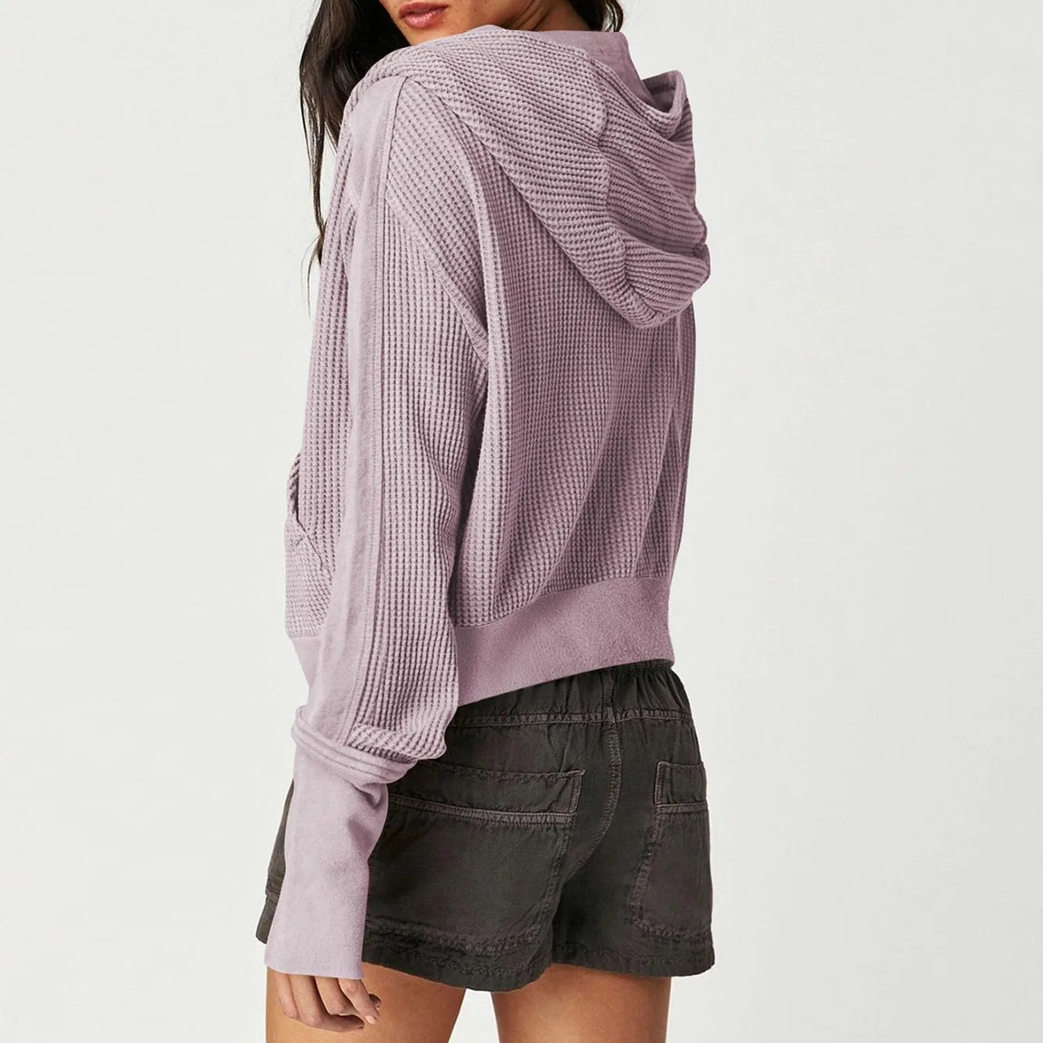 Женское худи с короткой молнией из вельвета Honeycomb Jacket, purple — фото 4