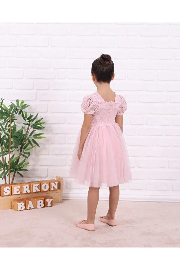 Детское платье для девочек с вышивкой Lace Modena Tulle Serkon Baby, Pink — фото 3