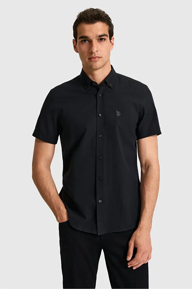 Мужская рубашка с коротким рукавом хлопковая U.S. Polo Assn., Black