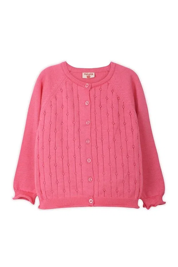 Детский кардиган для девочек ажурный Knitwear baby girl-child road openwork cardigan Minora, Fuchsia — фото 2