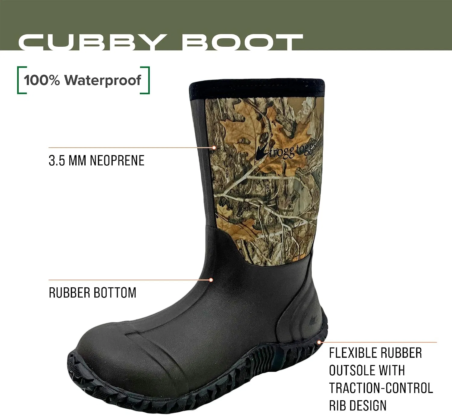 Детские резиновые сапоги для девочек с неопреновым верхом FROGG TOGGS Cubby, Realtree Edge — фото 3