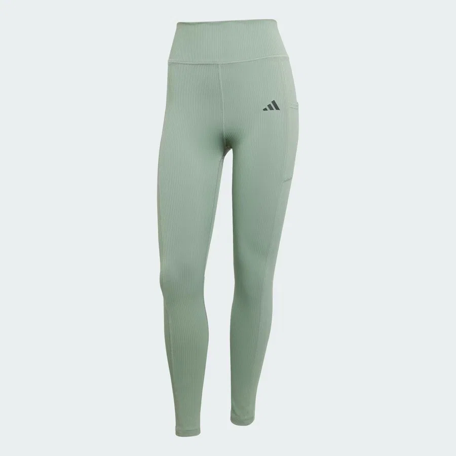 Леггинсы с длиной 7/8 с высокой посадкой и карманом adidas Optime Rib 7/8, Черно-зеленый — фото 4