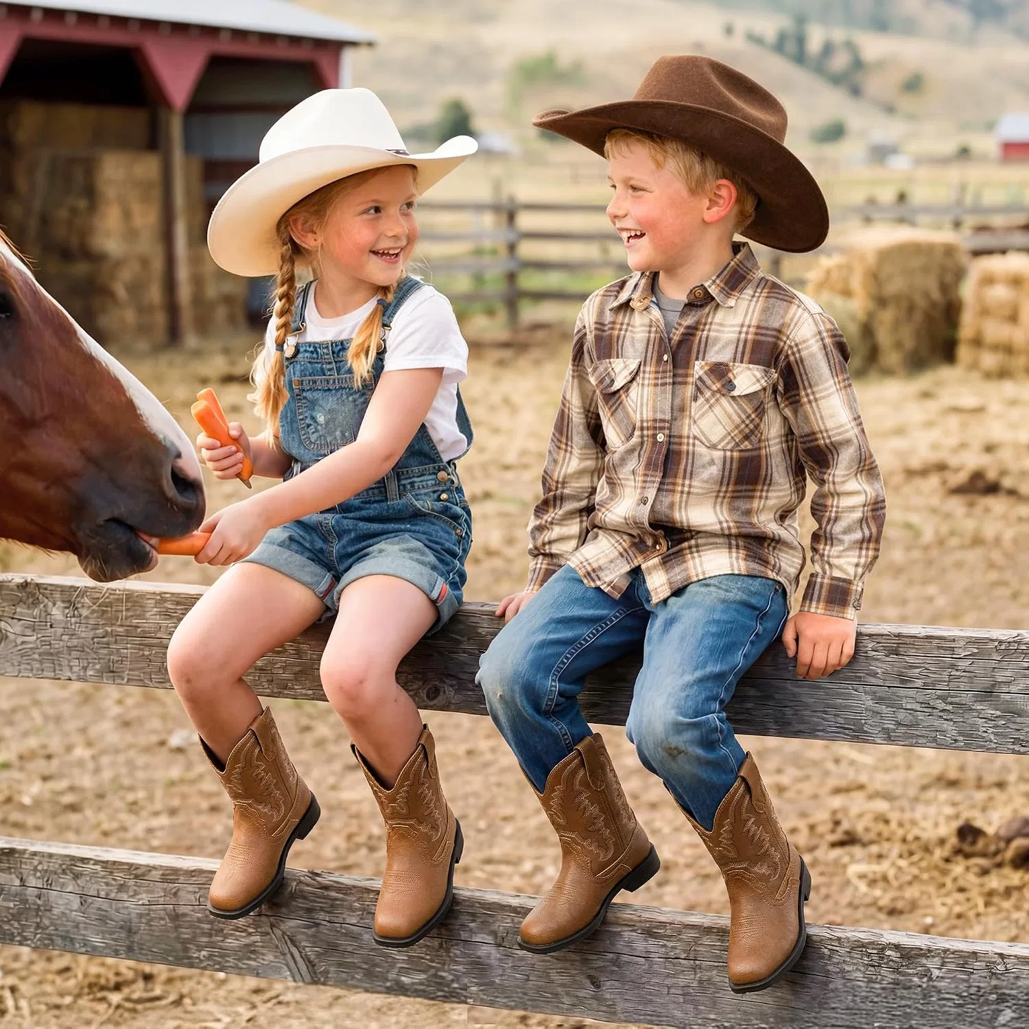 Детские сапоги для девочек с принтом Western Square Toe Horse Riding DREAM PAIRS, Brown — фото 2