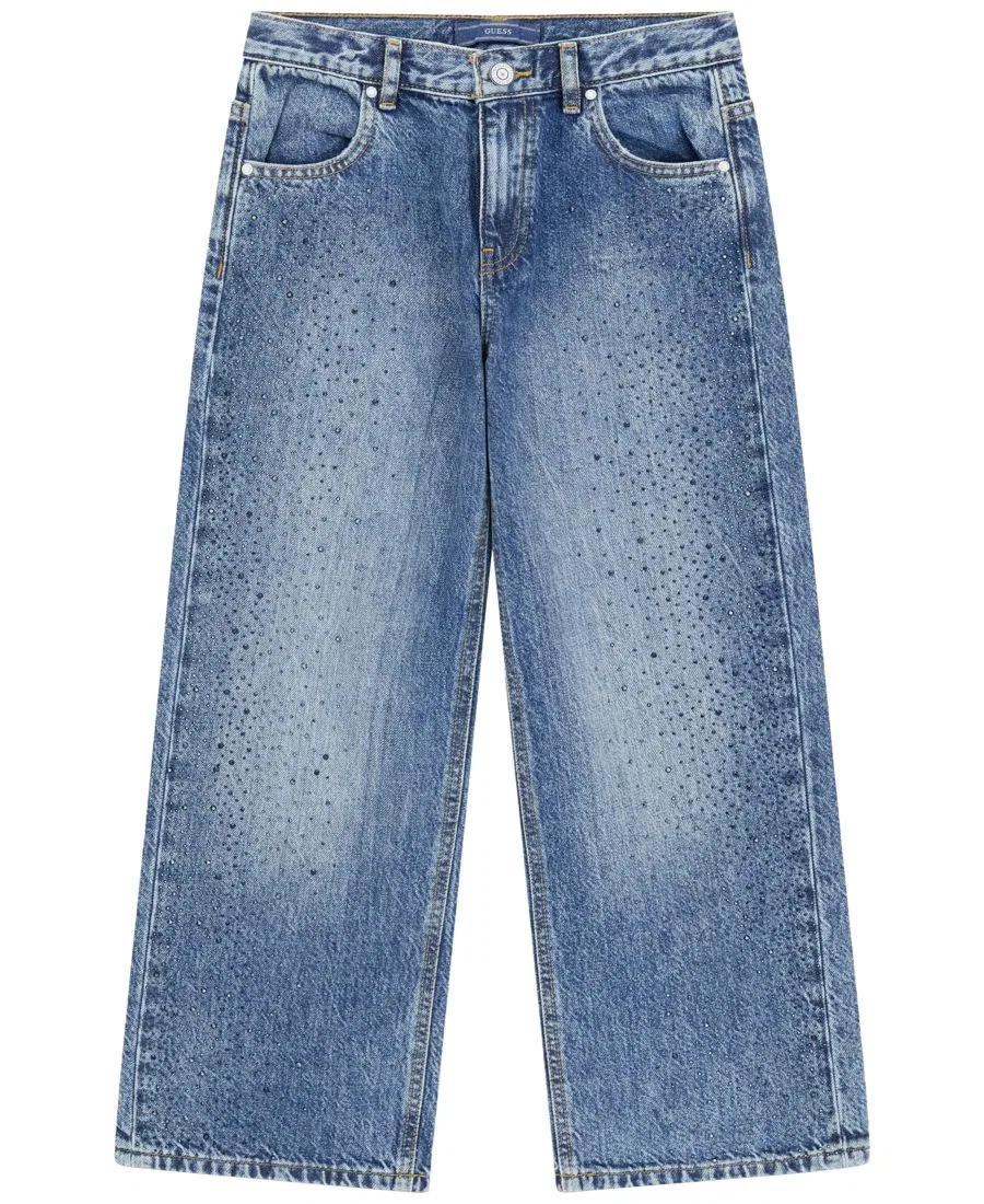 Джинсы свободного кроя с вышивкой стразами Rhinestone Denim Jeans GUESS, Blue
