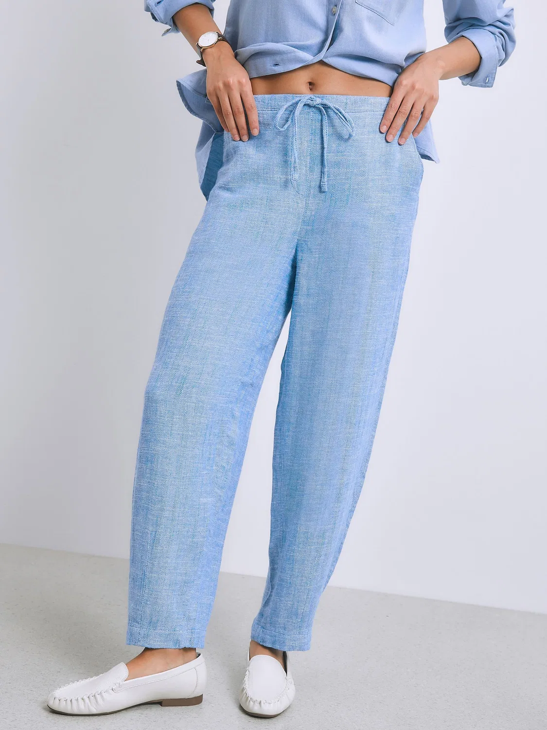 Брюки-бананы из льняной смеси, Chambray Blue Next — фото 4