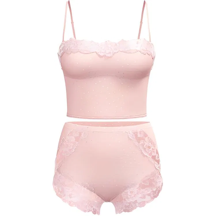 Пижамный набор Modal Soft Lace Trim Straight Neck Cami Set, Pink