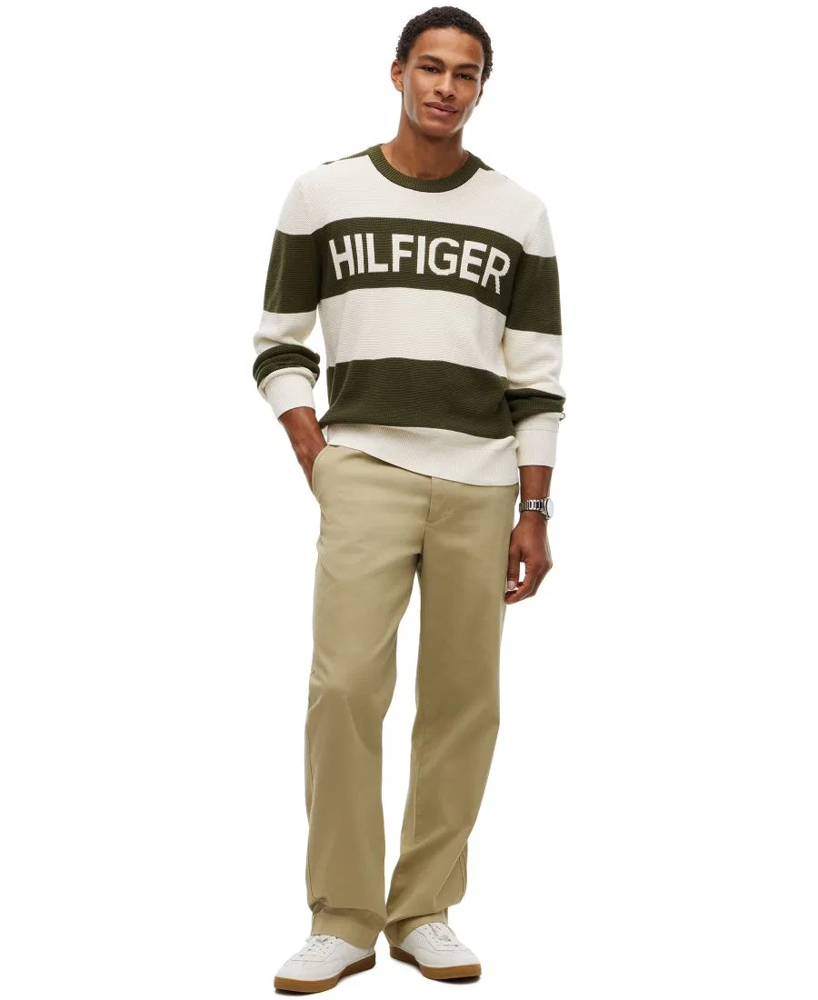 Свитер с графичным принтом из вафельного хлопка Tommy Hilfiger, Huntsman Green/Ivory Petal — фото 2