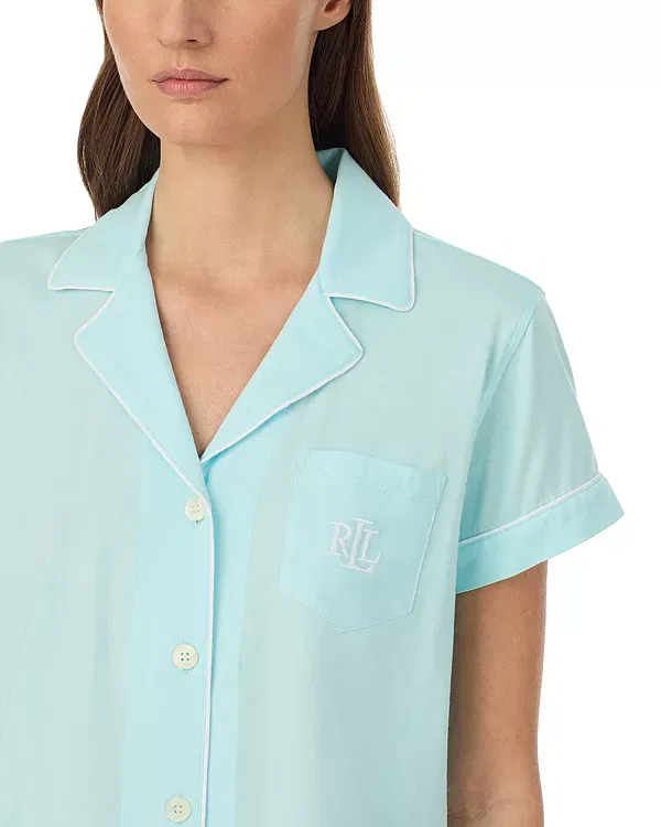 Женский комплект пижамы с коротким рукавом Classic Knits Boxer Pajama Set Ralph Lauren, Turquoise — фото 2