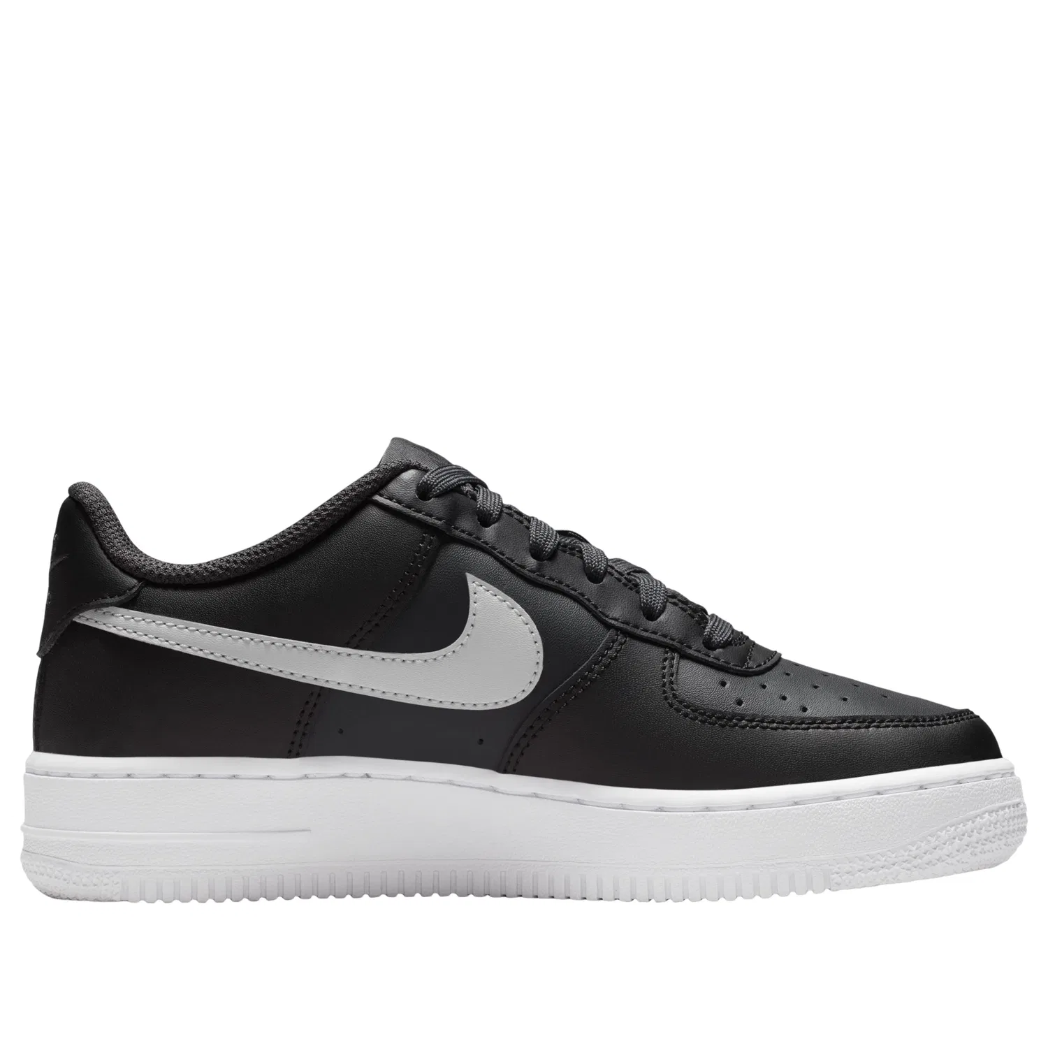 Детские кроссовки Nike Air Force 1 с кожаным верхом Dark Smoke Grey Black White, черный — фото 2