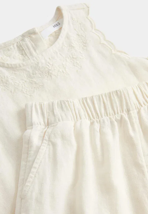 Комплект: блуза и брюки с вышивкой, Marks & Spencer, Ivory, слоновая кость — фото 2