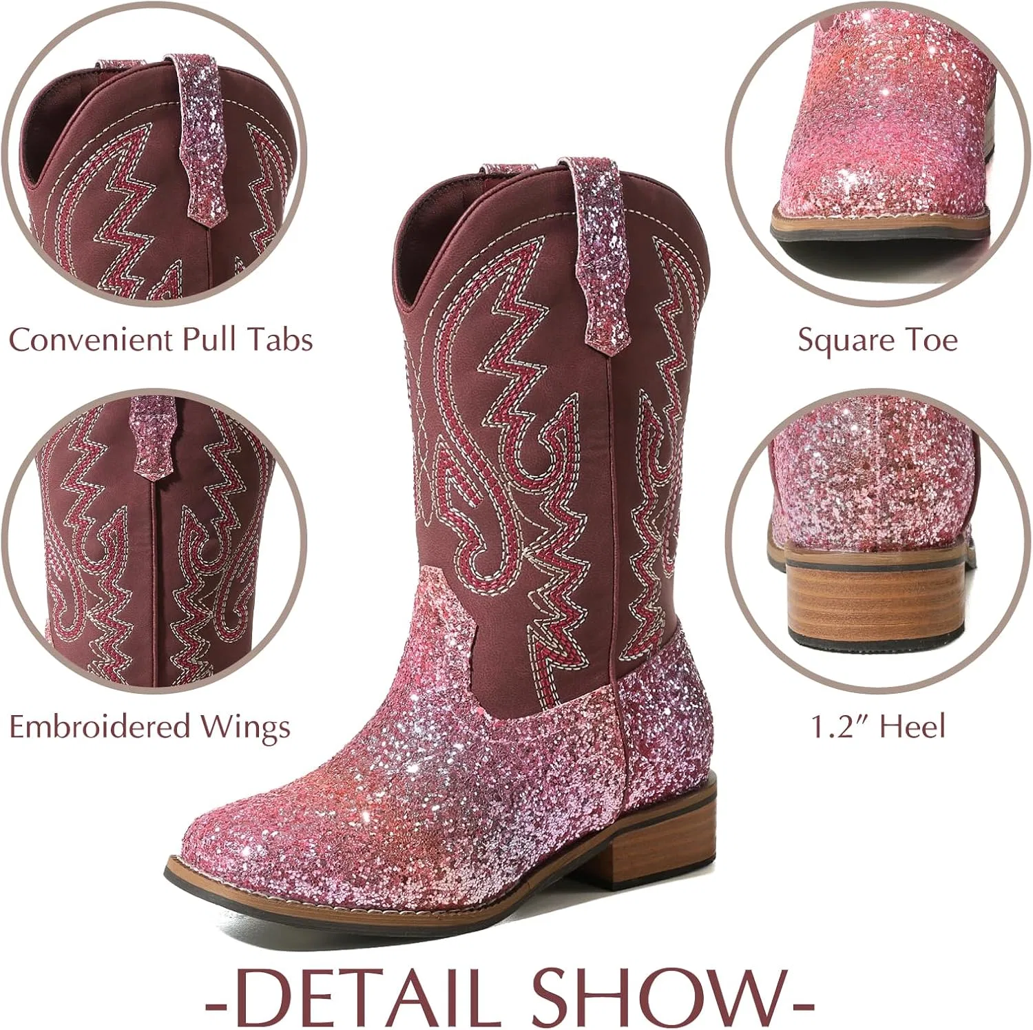 Детские сапоги для девочек с вышивкой Cowboy Boots Atsroel, Pink — фото 4