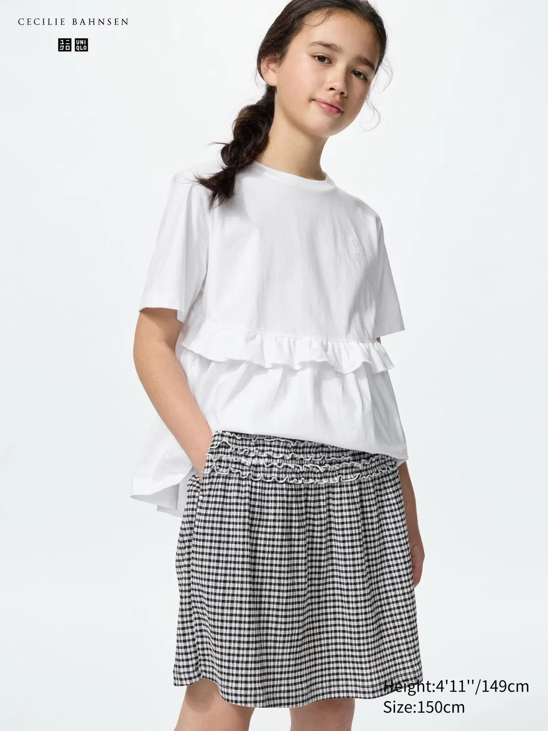 Шорты-Юбка с присборенной юбкой для девочек | в клетку Uniqlo, кремовый