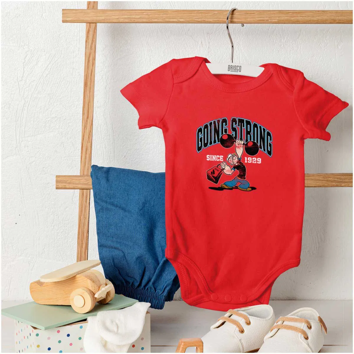 Детский боди-комбинезон с коротким рукавом Popeye Going Strong Since 1929 Gym Brisco Brands, Heather — фото 4